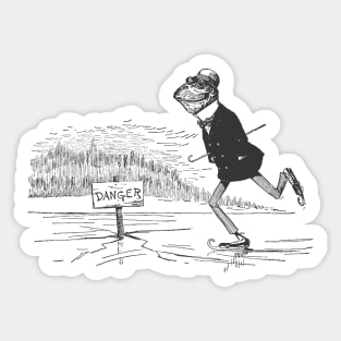 Cottagecore Frog Ice Skating, Toad Gentleman in Danger, Vintage Frogcore Fairytale Sticker